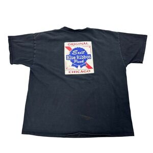 Vintage 90s Exit Chicago Punk Bar Blue Ribbon Rare Black Mens Black T Shirt 3XL
